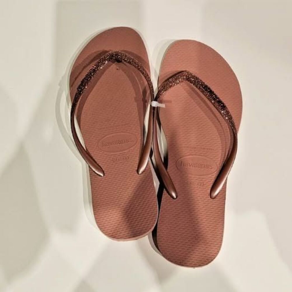 NEW Havaianas Rose Gold Slim Sparkle II Women's flip flop US 11/12 EU 43/44